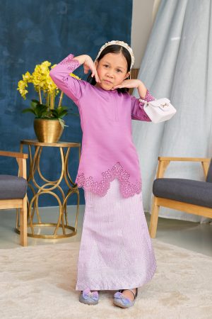 Baju Kebarung Songket Lasercut Harisa Kids - Pearly Purple