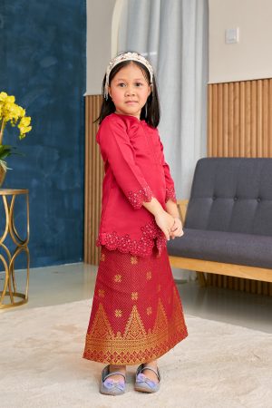 Baju Kebarung Songket Lasercut Harisa Kids - Scarlet Red