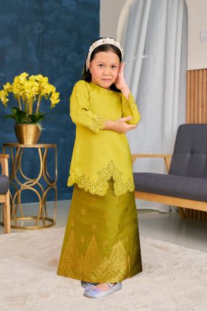 Baju Kebarung Songket Lasercut Harisa Kids - Sheen Green