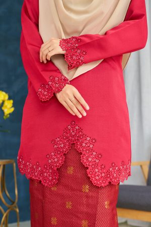Baju Kebarung Songket Lasercut Harisa - Scarlet Red