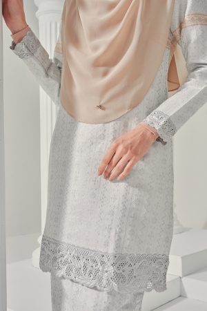 Baju Kurung Songket Lace Adresia - Silver Grey