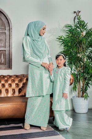Baju Kurung Riau Lace Adiona Kids - Glory Mint