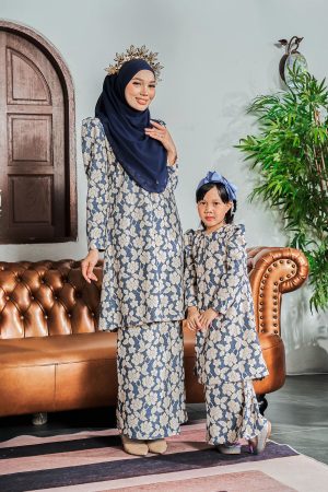 Baju Kurung Riau Lace Adiona Kids - Ivory Blue