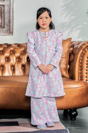 Baju Kurung Riau Lace Adiona Kids - Pink Berry