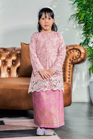 Baju Kurung Songket Lace Alexa Kids – Pink