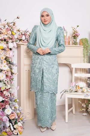 Baju Kurung Lace Ananda - Turquoise Green