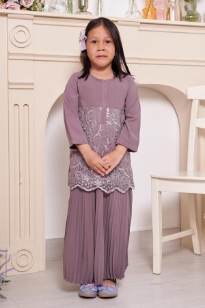 Baju Kurung Lace Pleated Aryana Kids - Dusty Purple