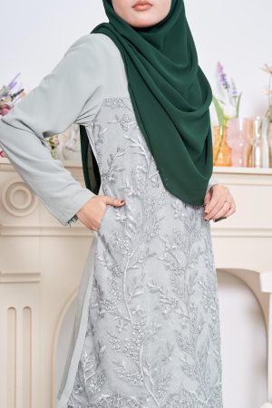 Baju Kurung Lace Pleated Aryana - Mint Green