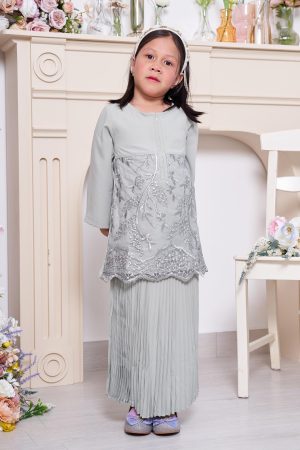 Baju Kurung Lace Pleated Aryana Kids - Mint Green