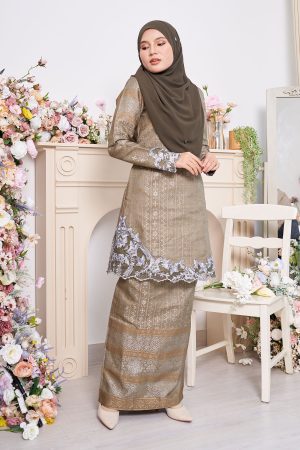 Baju Kurung Moden Sulam Songket Ardini - Olive Green