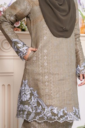 Baju Kurung Moden Sulam Songket Ardini - Olive Green