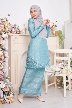 Baju Kurung Moden Sulam Songket Ardini - Turquoise Blue