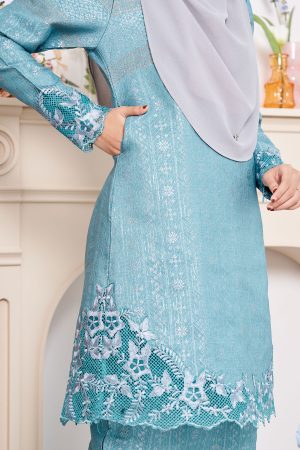 Baju Kurung Moden Sulam Songket Ardini - Turquoise Blue