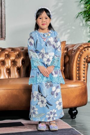 Baju Kurung Moden Sulam Piccadilly Kids - Rozanne Azure