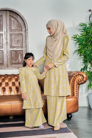 Baju Kurung Riau Lace Adiona Kids - Oatmeal Yellow