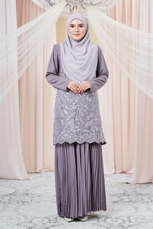 Baju Kurung Lace Pleated Aryana - Dusty Purple