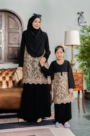 Baju Kurung Lace Pleated Aryana - Misty Black