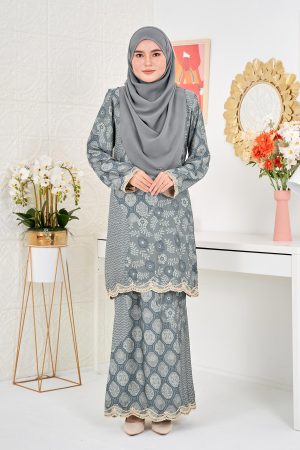 Baju Kurung Moden Batik Puteri Ledang Laluna X MCC - Pearl Grey
