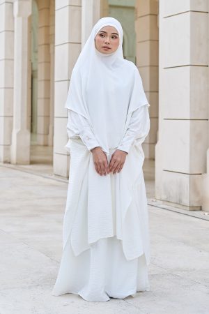 Kaftan And Khimar 3-Piece Suit Coquette Sulam Ribbon Clarissa - Off White