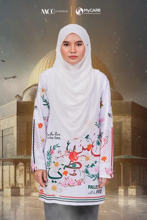 Muslimah Jersey MCC Lifestyle X MyCare - Palestine Khat White
