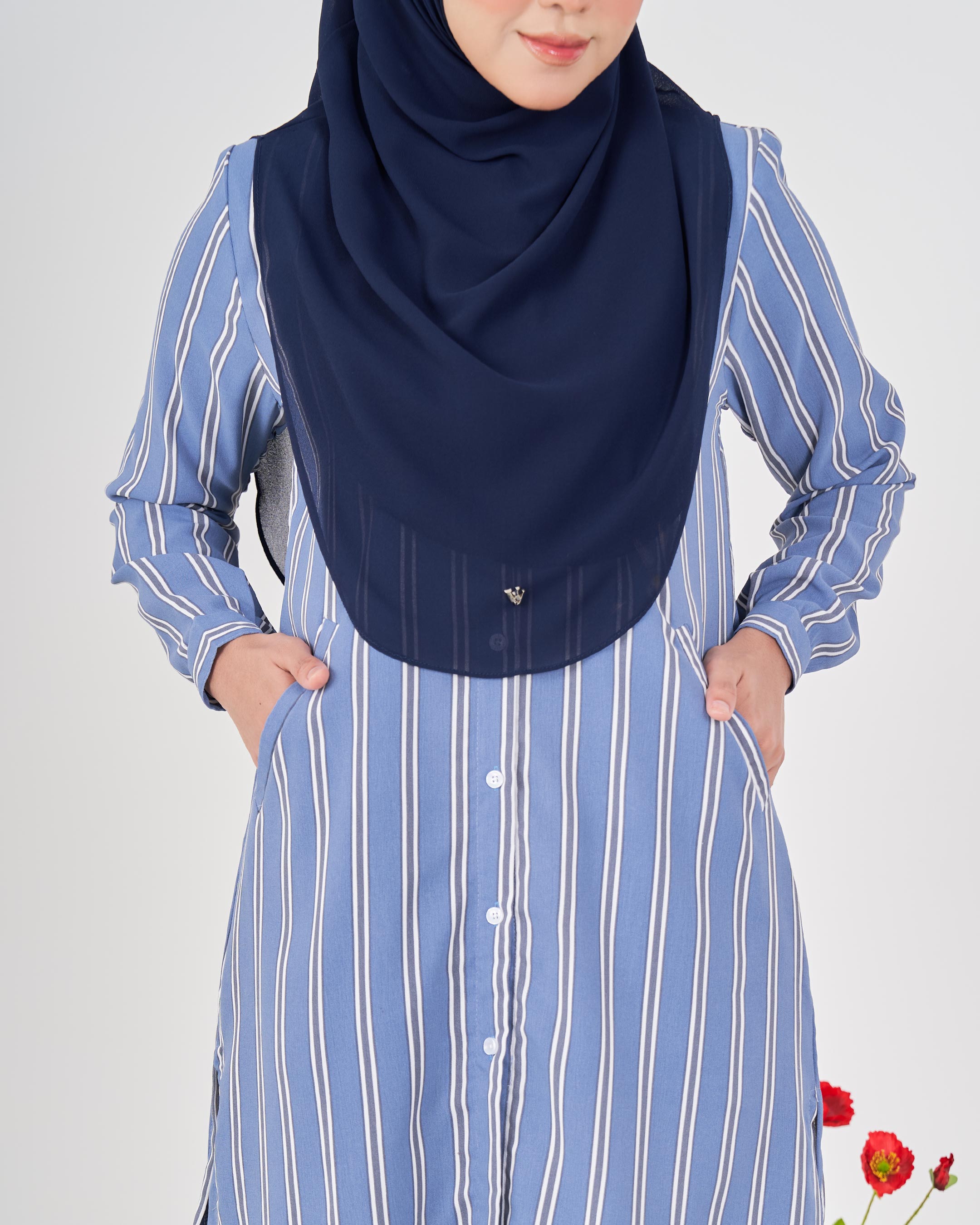 Tunic Denim Dhalia Stripe – Greyish Blue – MuslimahClothing.Com