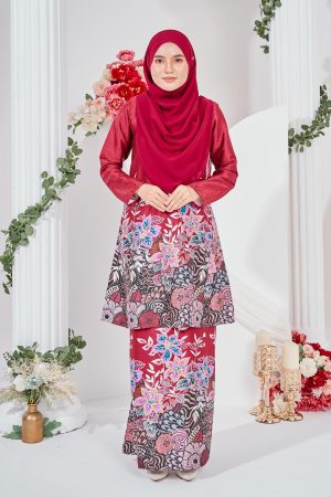 Baju Kurung Pahang Batik Sultanah 3.0 - Bayu Cherry Red