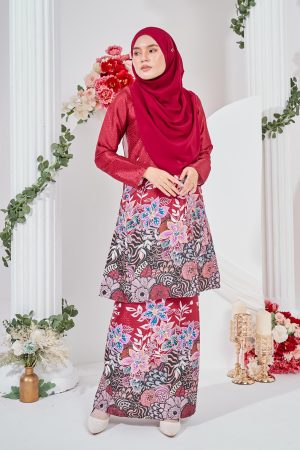 Baju Kurung Pahang Batik Sultanah 3.0 - Bayu Cherry Red