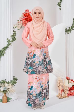 Baju Kurung Pahang Batik Sultanah 3.0 - Bayu Flamingo Peach