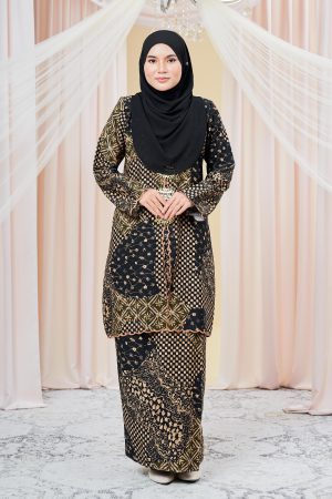 Baju Kurung Sulam Batik Adria - Gold Black