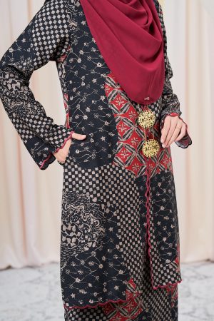 Baju Kurung Sulam Batik Adria - Scarlet Black