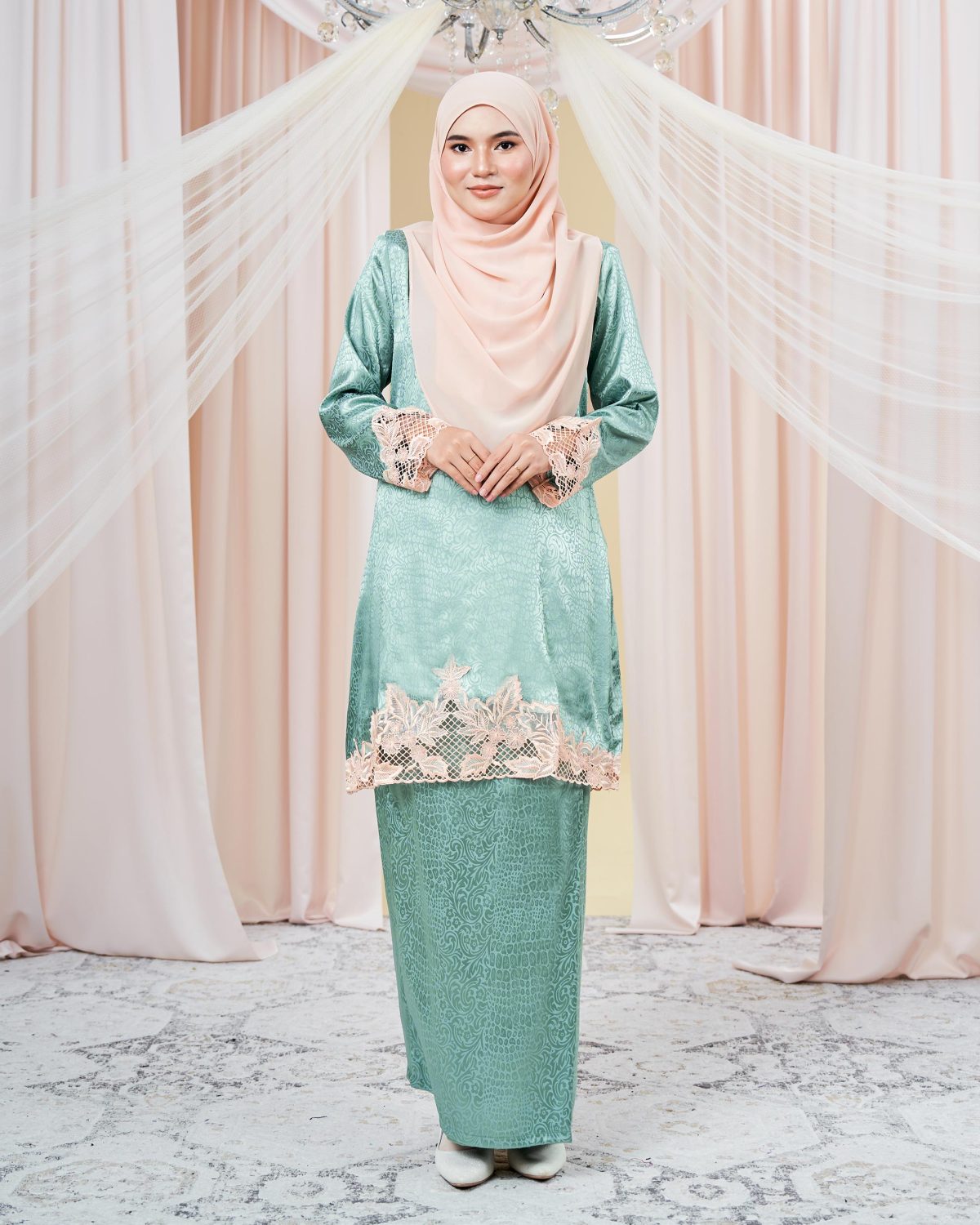 Baju Kurung Jacquard Sulam Airis Jade Green Muslimahclothing Com