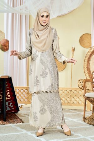 Baju Kurung Moden Batik Sulam Sulam Sultanah 9.0 - Azalea Dairy Cream