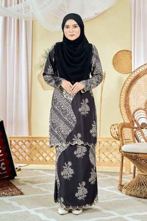 Baju Kurung Moden Batik Sulam Sulam Sultanah 9.0 - Azalea Umber Black