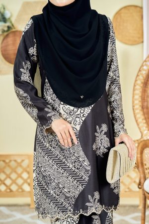 Baju Kurung Moden Batik Sulam Sulam Sultanah 9.0 - Azalea Umber Black