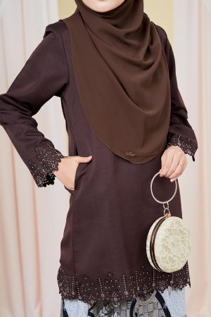 Baju Kurung Batik Lasercut Helda - Wood Brown