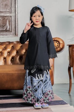 Baju Kurung Batik Lasercut Haya Kids - Ash Black