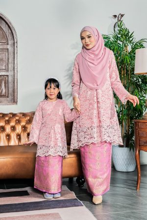 Baju Kurung Songket Lace Alexa Kids – Pink