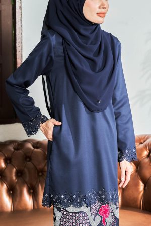 Baju Kurung Batik Lasercut Haya - Misty Blue