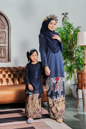 Baju Kurung Batik Lasercut Haya Kids - Misty Blue