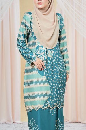 Baju Kurung Moden Batik Puteri Maya Laluna X MCC - Aqua Teal