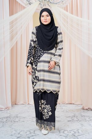 Baju Kurung Moden Batik Puteri Maya Laluna X MCC - Ash Black