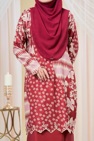 Baju Kurung Moden Batik Puteri Maya Laluna X MCC - Silk Maroon