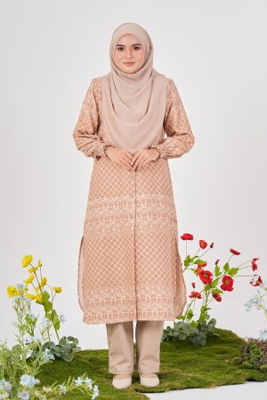 Medi Dress Pleated Leiseka - Creamy Brown