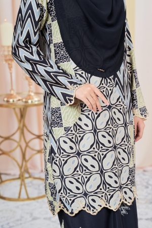 Baju Kurung Moden Batik Puteri Sari Laluna X MCC - Charcoal Black