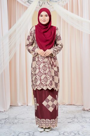 Baju Kurung Moden Batik Puteri Sari Laluna X MCC - Dark Maroon