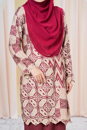 Baju Kurung Moden Batik Puteri Sari Laluna X MCC - Dark Maroon