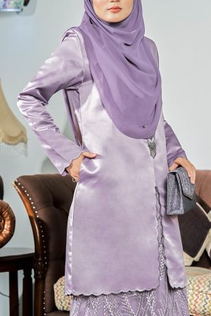 Baju Kurung Sulam Lace Aurora - Lilac Purple