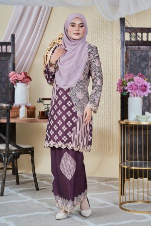 Baju Kurung Moden Sulam Batik Sultanah 9.0 - Embun Mulberry Purple