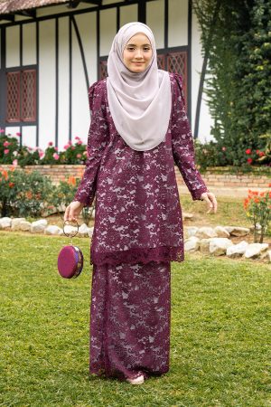 Baju Kurung Lace Ananda - Dark Mahogany