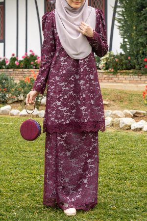 Baju Kurung Lace Ananda - Dark Mahogany